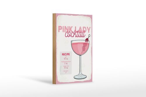 Holzschild Rezept Pink Lady Cocktail Recipe 12x18 cm Dekoration