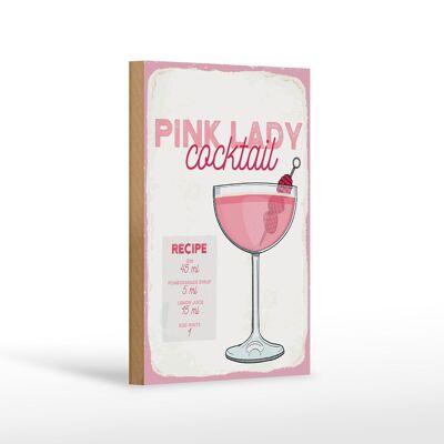 Panneau en bois recette Recette de cocktail Pink Lady 12x18 cm décoration