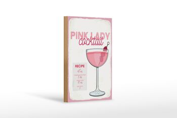 Panneau en bois recette Recette de cocktail Pink Lady 12x18 cm décoration 1