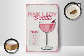 Panneau en bois recette Recette de cocktail Pink Lady 12x18 cm décoration 2