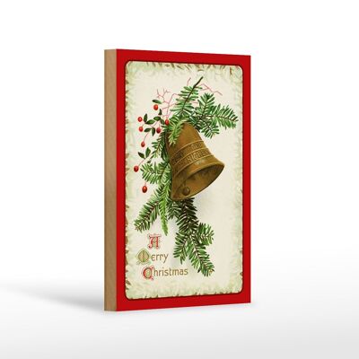 Panneau en bois cloche de Noël décoration hiver 12x18 cm