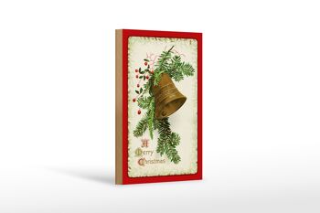 Panneau en bois cloche de Noël décoration hiver 12x18 cm 1