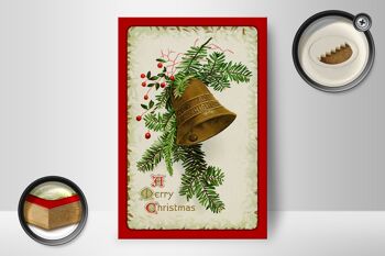 Panneau en bois cloche de Noël décoration hiver 12x18 cm 2