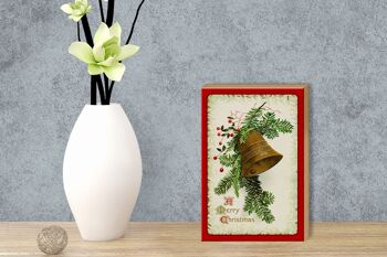 Panneau en bois cloche de Noël décoration hiver 12x18 cm 3