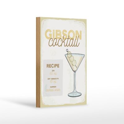 Letrero de madera receta Gibson Cocktail Recipe 12x18 cm regalo