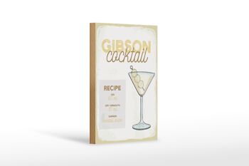 Panneau en bois recette Gibson Cocktail Recipe 12x18 cm cadeau 1