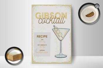 Panneau en bois recette Gibson Cocktail Recipe 12x18 cm cadeau 2