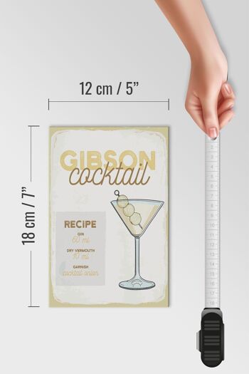Panneau en bois recette Gibson Cocktail Recipe 12x18 cm cadeau 4