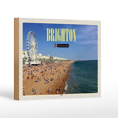 Cartello in legno città Regno Unito Brighton Beach 18x12 cm decorazione