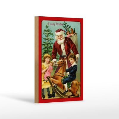 Panneau en bois Père Noël Cadeaux pour sapin de Noël 12x18 cm Décoration