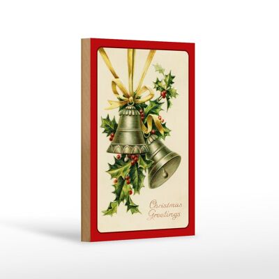 Letrero de madera Rama navideña campana Navidad 12x18 cm decoración