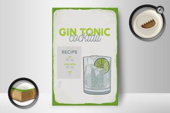 Panneau en bois recette Gin Tonic Cocktail Recipe 12x18 cm décoration 2