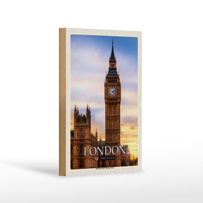 Letrero de madera ciudades Londres Elizabeth Tower Big Ben 12x18 cm decoración