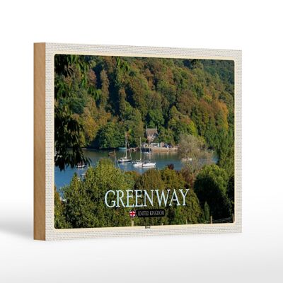 Letrero de madera ciudades Greenway River Reino Unido Inglaterra 18x12 cm decoración
