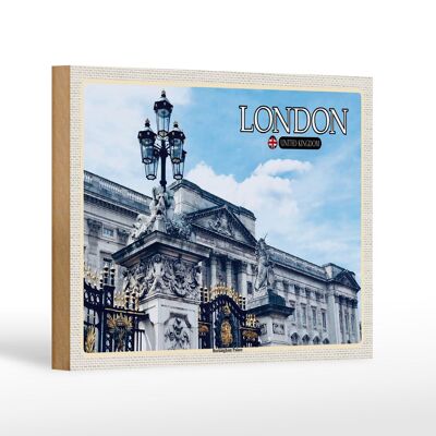 Cartello in legno città Londra Inghilterra Buckingham Palace 18x12 cm