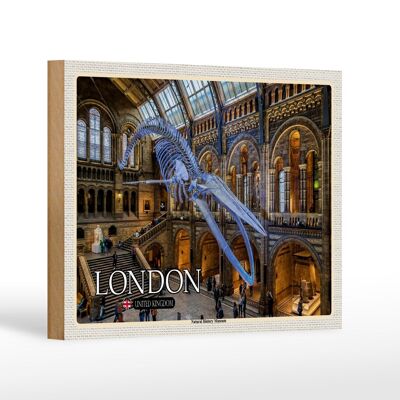 Cartel de madera ciudades Museo de Historia Natural de Londres 18x12 cm decoración