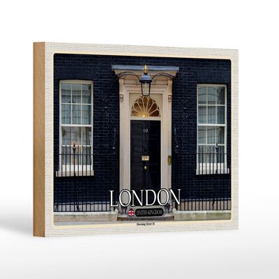Panneau en bois villes Angleterre UK Downing Street 10 18x12 cm décoration