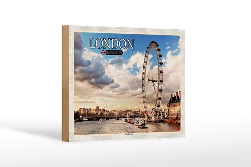 Holzschild Städte United Kingdom England London Eye 18x12 cm