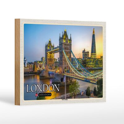 Wooden sign cities Tower Bridge London UK England 18x12 cm