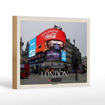 Cartel de madera ciudades Londres Piccadilly Circus Reino Unido Inglaterra 18x12 cm