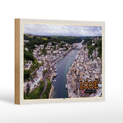 Cartel de madera ciudades Looe Enlgand Reino Unido Ciudad 18x12 cm