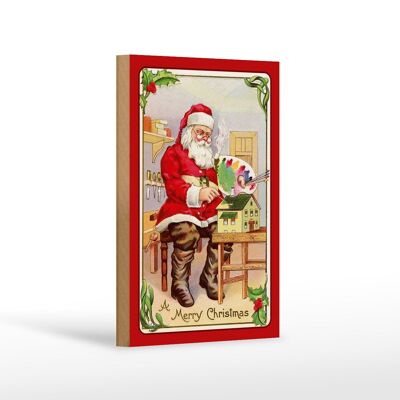 Panneau en bois Noël Joyeux Noël Fest Père Noël 12x18 cm