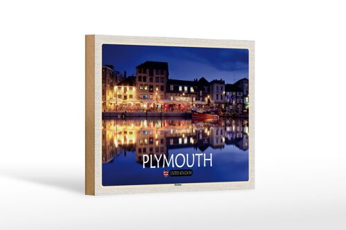 Holzschild Städte Plymouth Harbour England UK 18x12 cm Dekoration