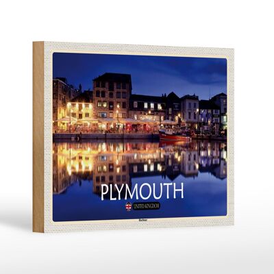 Letrero de madera ciudades Plymouth Harbour Inglaterra 18x12 cm decoración