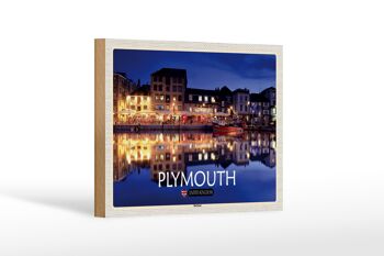 Panneau en bois villes Plymouth Harbour Angleterre Royaume-Uni 18x12 cm décoration 1