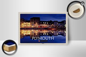 Panneau en bois villes Plymouth Harbour Angleterre Royaume-Uni 18x12 cm décoration 2