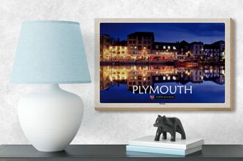 Panneau en bois villes Plymouth Harbour Angleterre Royaume-Uni 18x12 cm décoration 3
