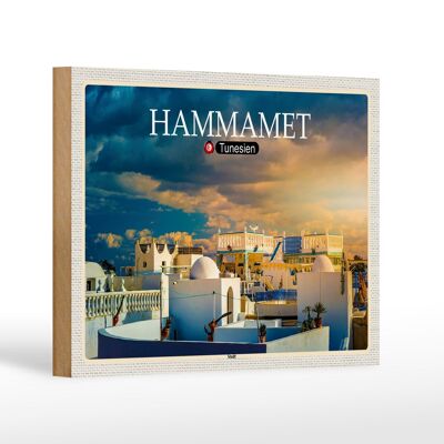 Cartel de madera viaje Hammamet Túnez vacaciones sol 18x12 cm decoración