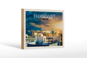 Panneau en bois voyage Hammamet Tunisie vacances soleil 18x12 cm décoration 1
