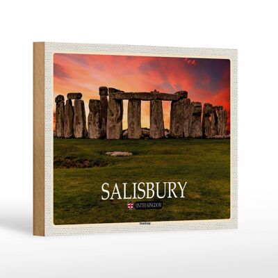 Cartello in legno città Salisbury Stonnenge Inghilterra UK 18x12 cm