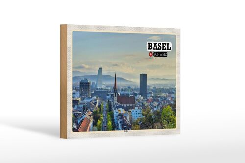 Holzschild Reise Basel Schweiz Skyline Architektur 18x12 cm