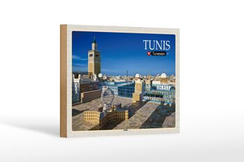 Panneau en bois voyage Tunis Tunisie Médina Mosquée 18x12 cm décoration 1