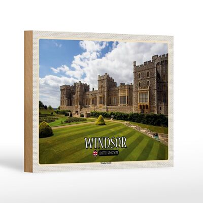 Cartel de madera ciudades Inglaterra Reino Unido Castillo de Windsor 18x12 cm decoración