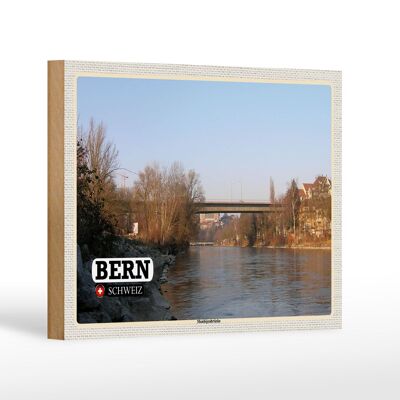 Holzschild Reise Bern Schweiz Monbijoubrücke Fluss 18x12 cm