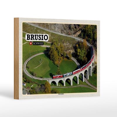 Letrero de madera viaje Brusio Suiza viaducto circular tren 18x12 cm decoración