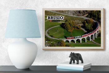 Panneau en bois voyage Brusio Suisse train viaduc circulaire 18x12 cm décoration 3