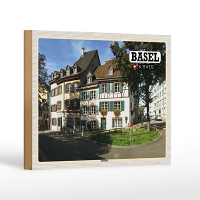 Panneau en bois voyage Bâle Suisse Kleinbasel ville 18x12 cm décoration