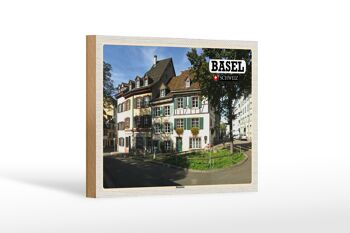 Panneau en bois voyage Bâle Suisse Kleinbasel ville 18x12 cm décoration 1