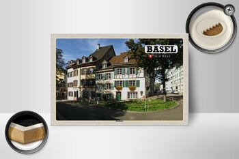 Panneau en bois voyage Bâle Suisse Kleinbasel ville 18x12 cm décoration 2