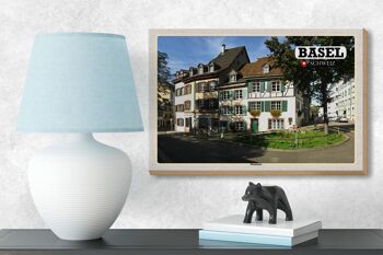Panneau en bois voyage Bâle Suisse Kleinbasel ville 18x12 cm décoration 3