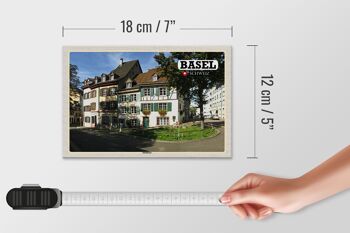 Panneau en bois voyage Bâle Suisse Kleinbasel ville 18x12 cm décoration 4