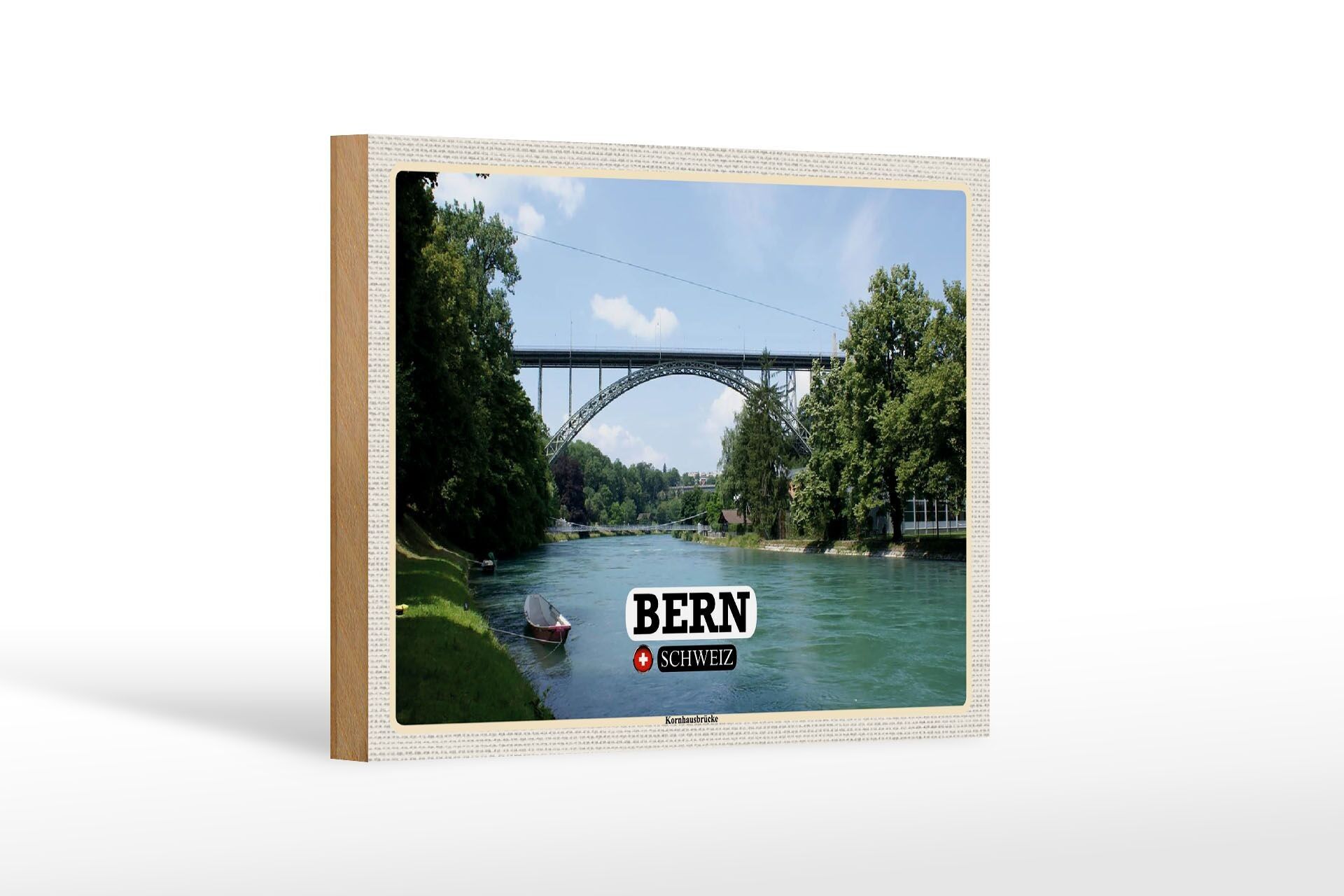 Wooden sign travel Bern Switzerland Kornhausbrücke bridge 18x12 cm