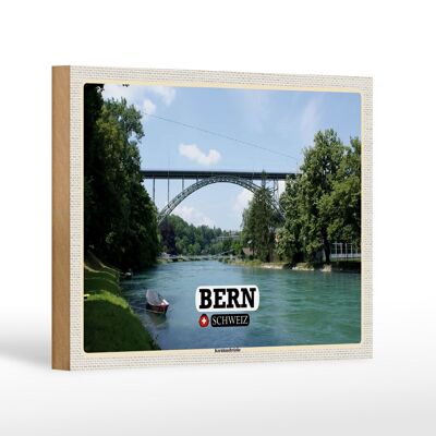 Cartel de madera viaje Berna Suiza Puente Kornhausbrücke 18x12 cm