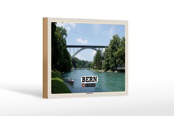 Panneau en bois voyage Berne Suisse Pont Kornhausbrücke 18x12 cm 1