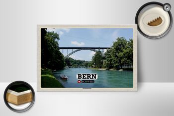 Panneau en bois voyage Berne Suisse Pont Kornhausbrücke 18x12 cm 2