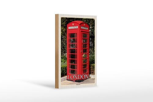 Holzschild Städte London United Kingdom Telephone Box 12x18 cm